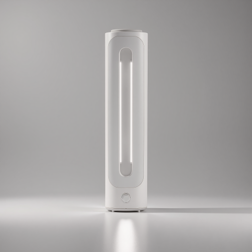 White mosquito killer lamp with LED light, USB charging port, modern design, placed on wooden surface